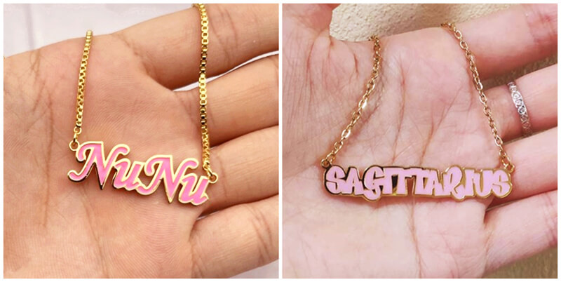 customized enamel name plates jewelry bulk personalised pink enamel necklace jewellery wholesale